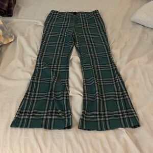 art class Teal Plaid Flare Pants